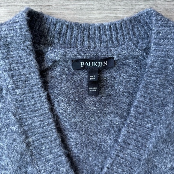 Baukjen Dahlia Gray V-Neck Knit Wool Sweater Size 4 - Picture 3 of 5